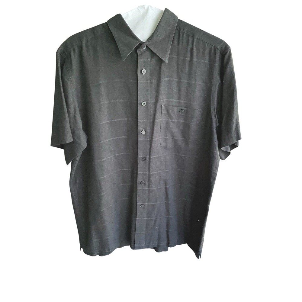 Ron Chereskin Shirt Mens XL Black Linen Rayon Blend Casual Button